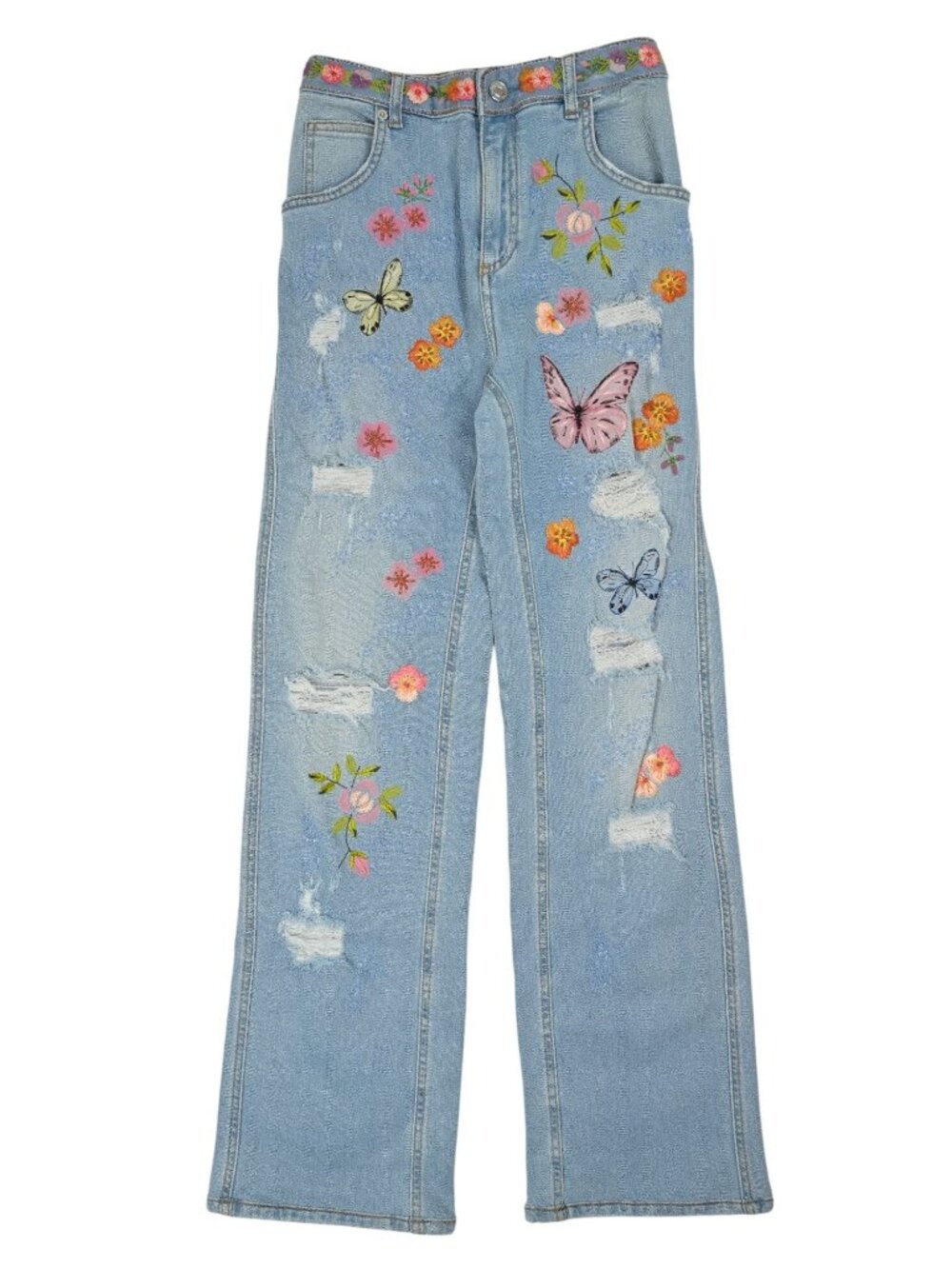 Blumarine Distressed Butterfly-Motif Jeans in Blue